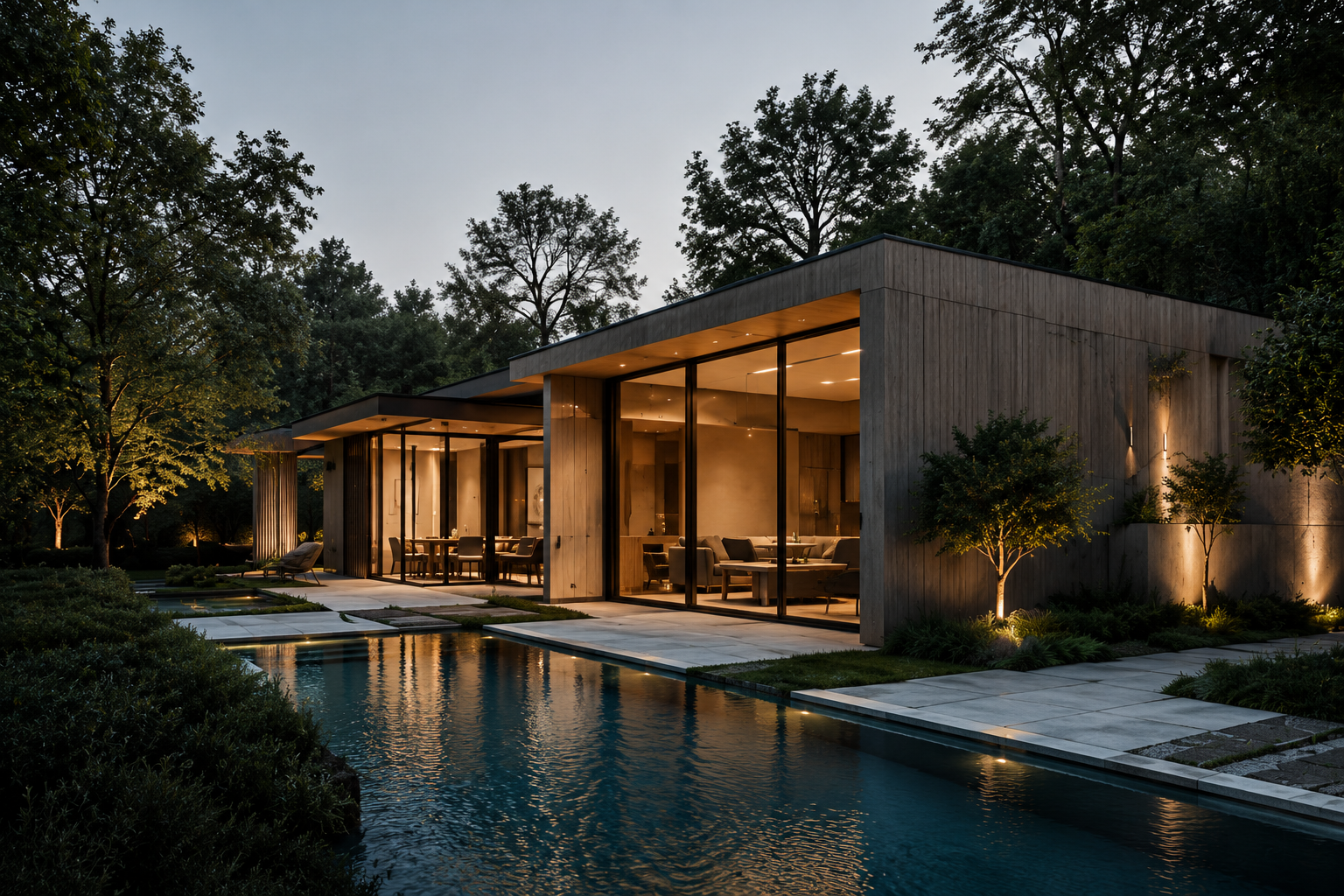 Cinematic walkthrough exterior pool villa